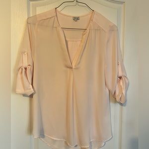Soft baby pink, sheer, blouse. Kismet, size small. 3/4 length sleeve. EUC